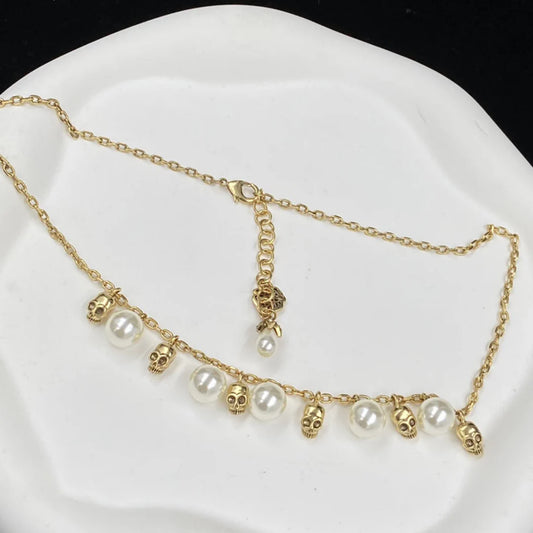 McQueen Skull Pearl Pendant Necklace - MC0009 image 0