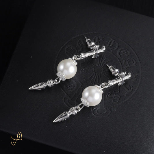 CH Cross Pearl Dangle Earrings - CH0167 image 2