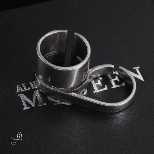 McQueen Double Logo-Engraved Antiqued Ring – MCQ0013
