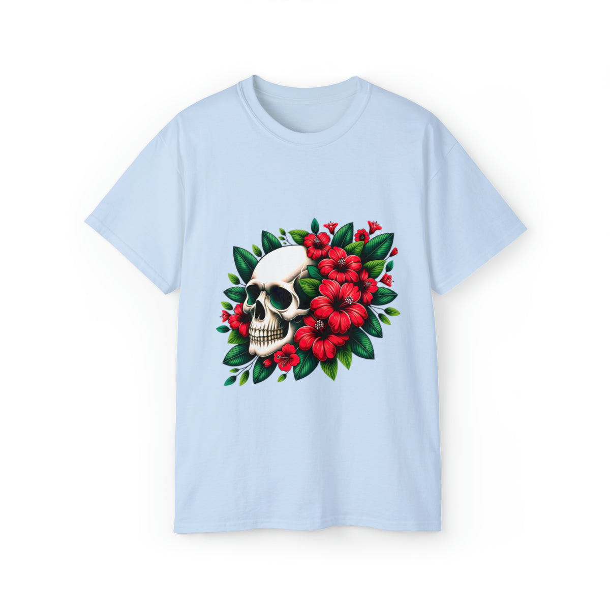 Flower Skull T-Shirt - Light Blue, M image