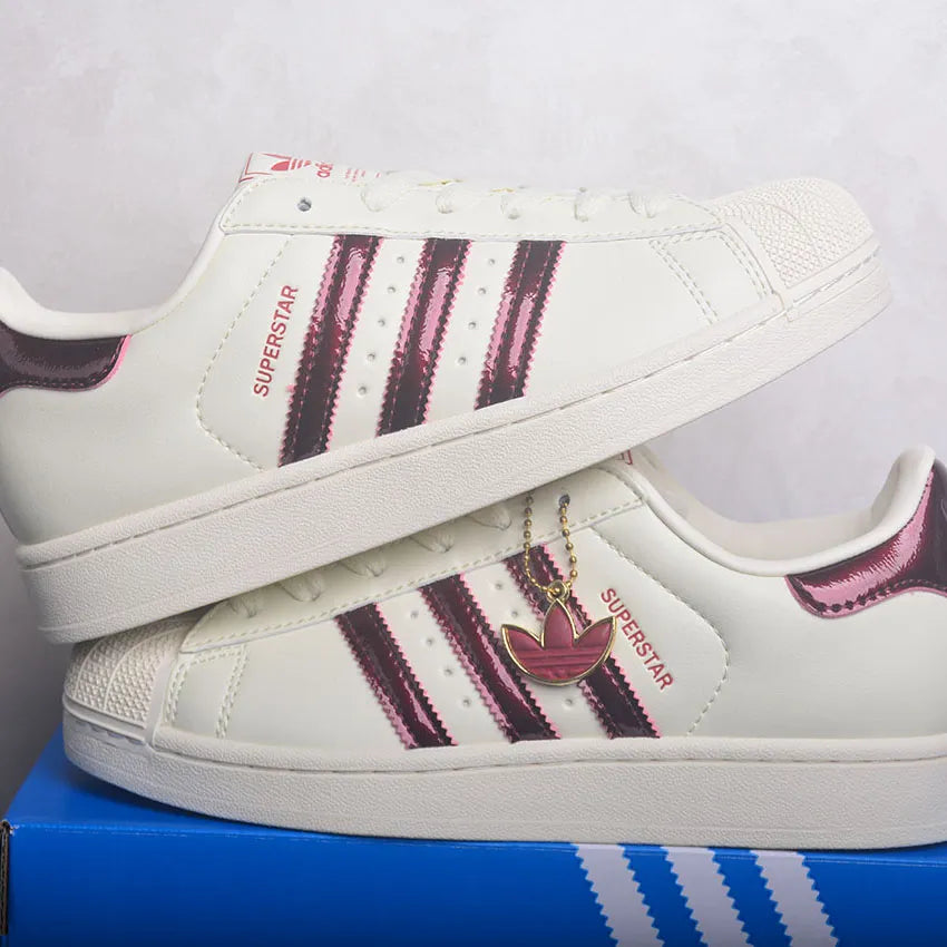 AD Superstar II Off White / Maroon / Gold Metallic Shoes Sneakers - nk0005446 image 2