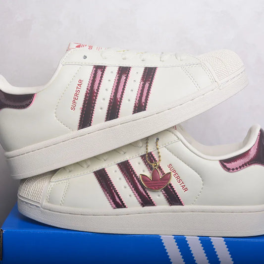 AD Superstar II Off White / Maroon / Gold Metallic Shoes Sneakers - nk0005446 image 2