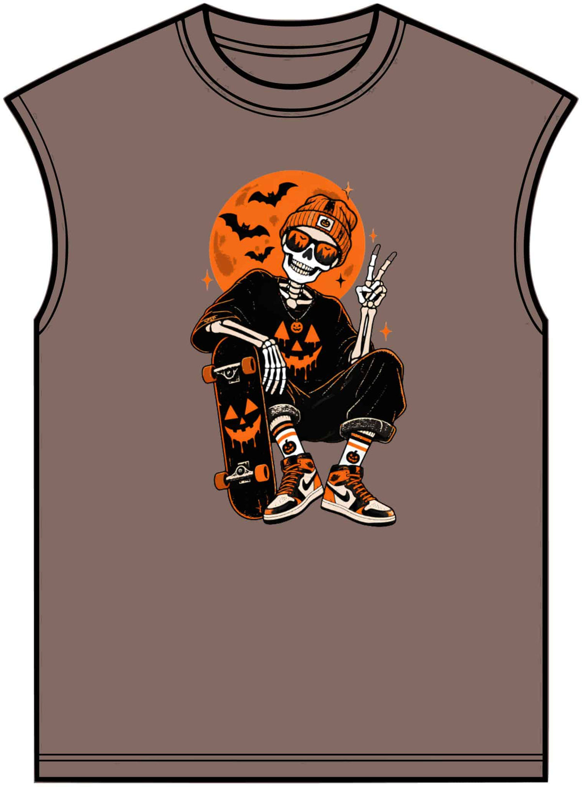 Retro Skater Skeleton Halloween Unisex Garment-Dyed Muscle Tee image