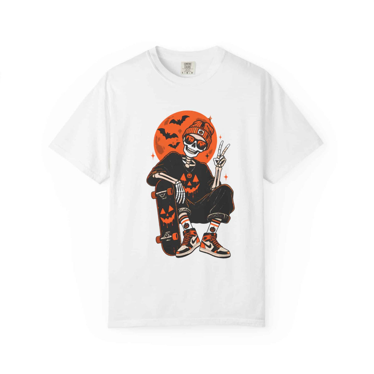 Retro Skater Skeleton Halloween Unisex Garment-Dyed T-shirt image