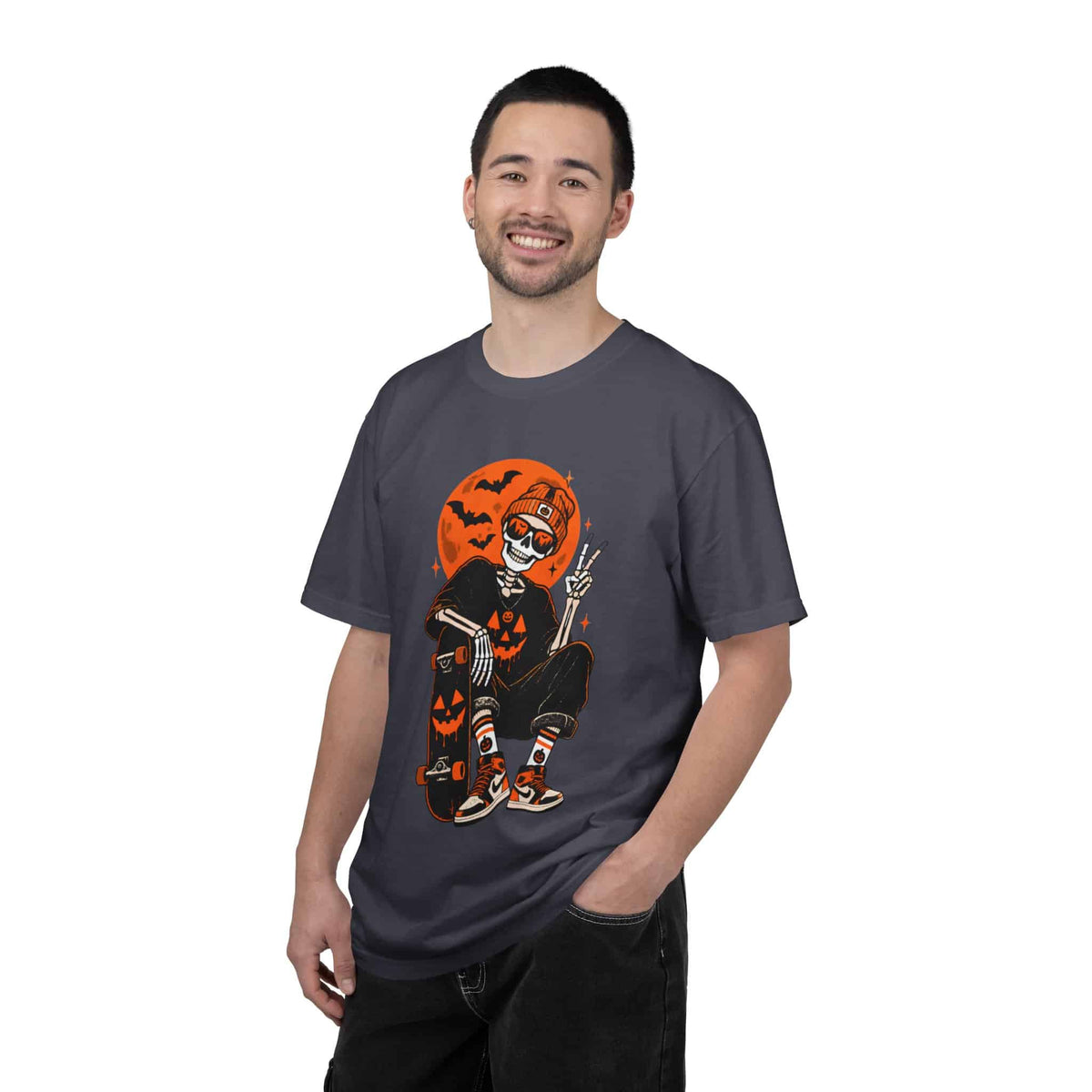 Retro Skater Skeleton Halloween Unisex Garment-Dyed T-shirt image 82