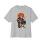 Retro Skater Skeleton Halloween Unisex Oversized Boxy Tee - Athletic Heather, XS image