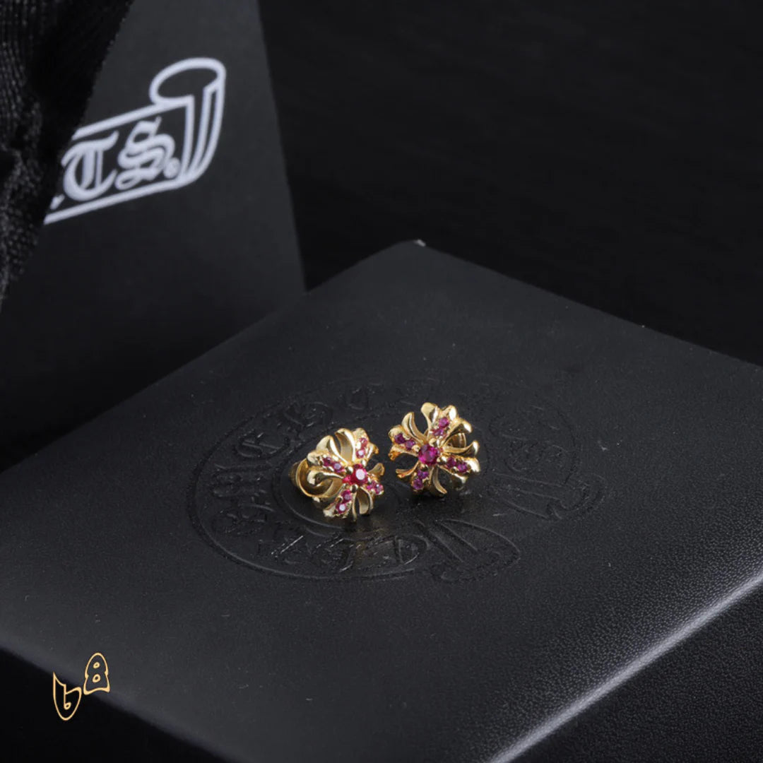 CH Cross Flower Earrings - CH0152 - Gold 1 image