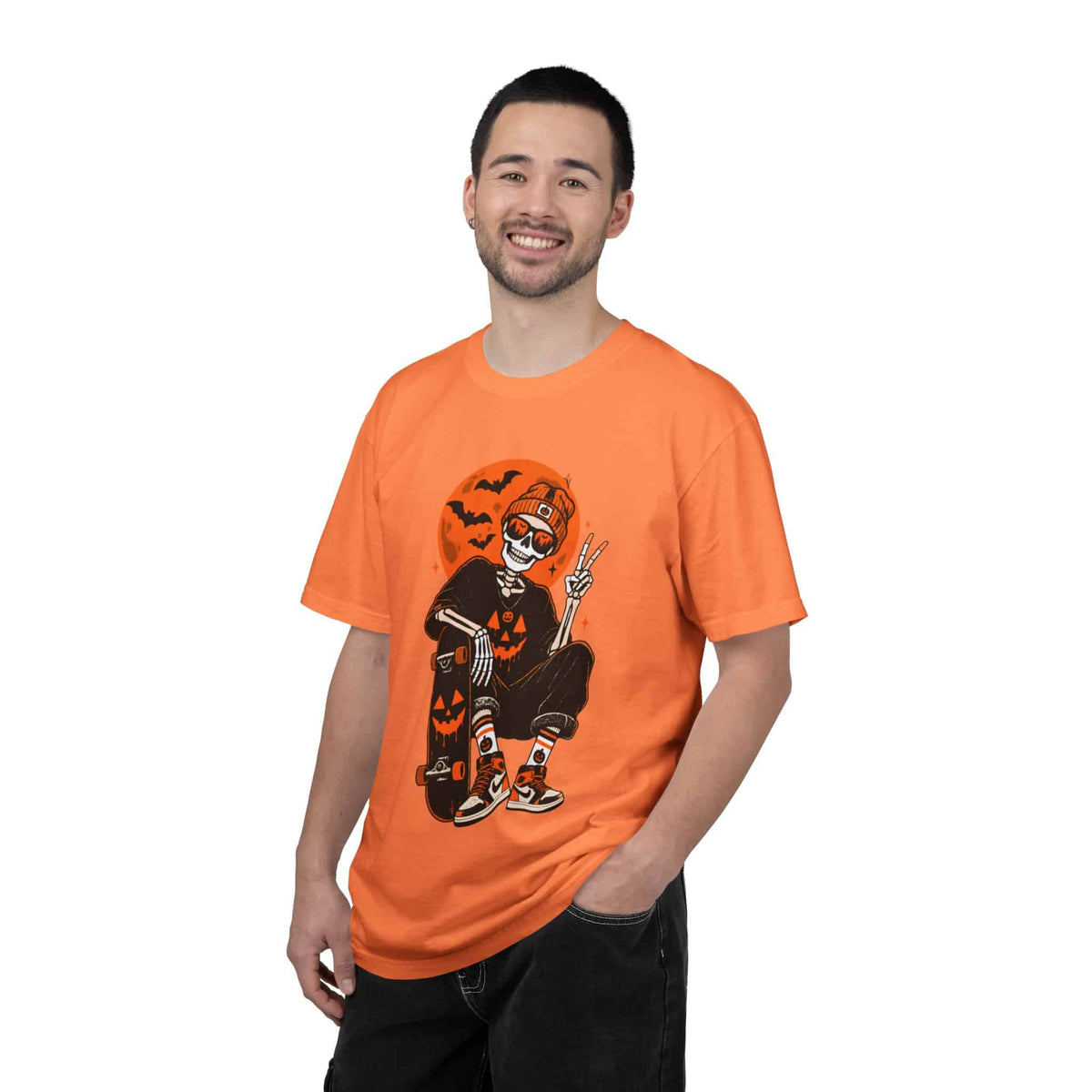 Retro Skater Skeleton Halloween Unisex Garment-Dyed T-shirt image 10
