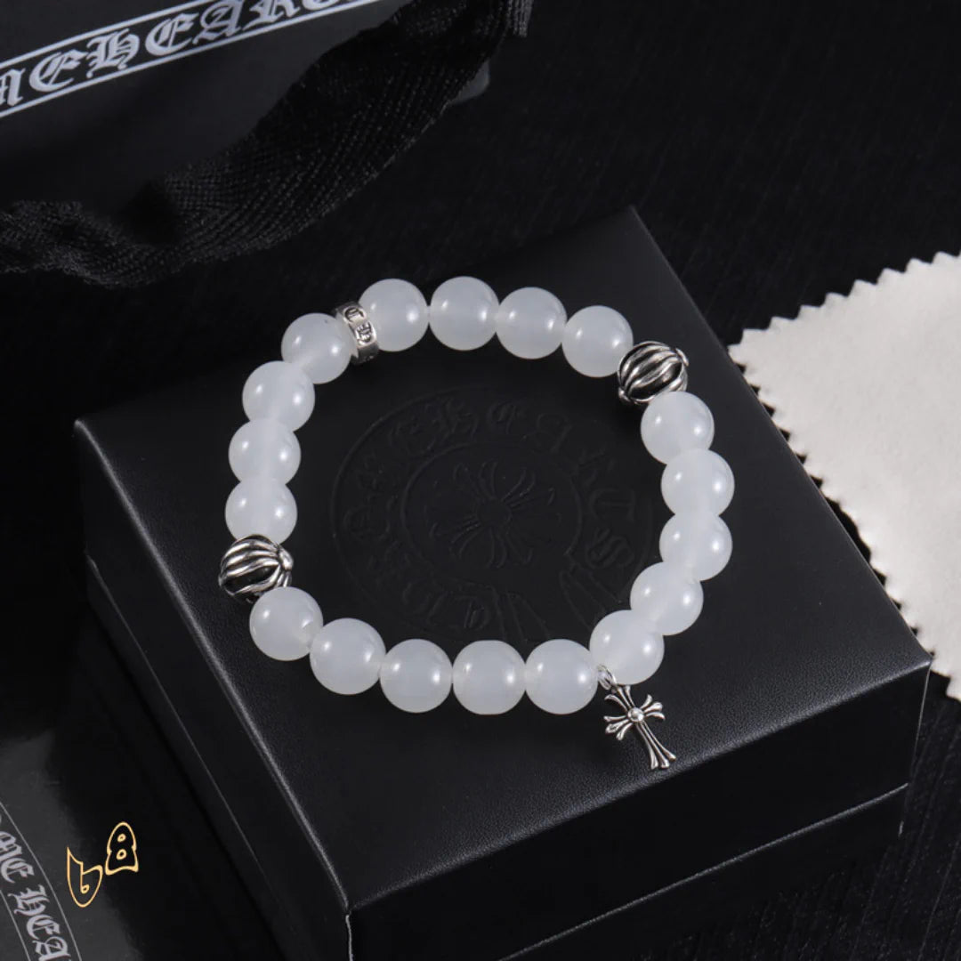 CH White Beaded Cross Bracelet - CH0078 image 0