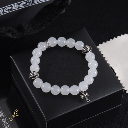 CH White Beaded Cross Bracelet - CH0078 image 0