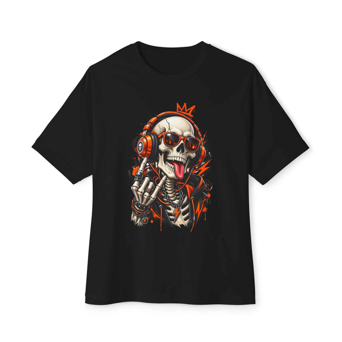 Neon Skull DJ Unisex Oversized Boxy Tee - Black, 2XL image