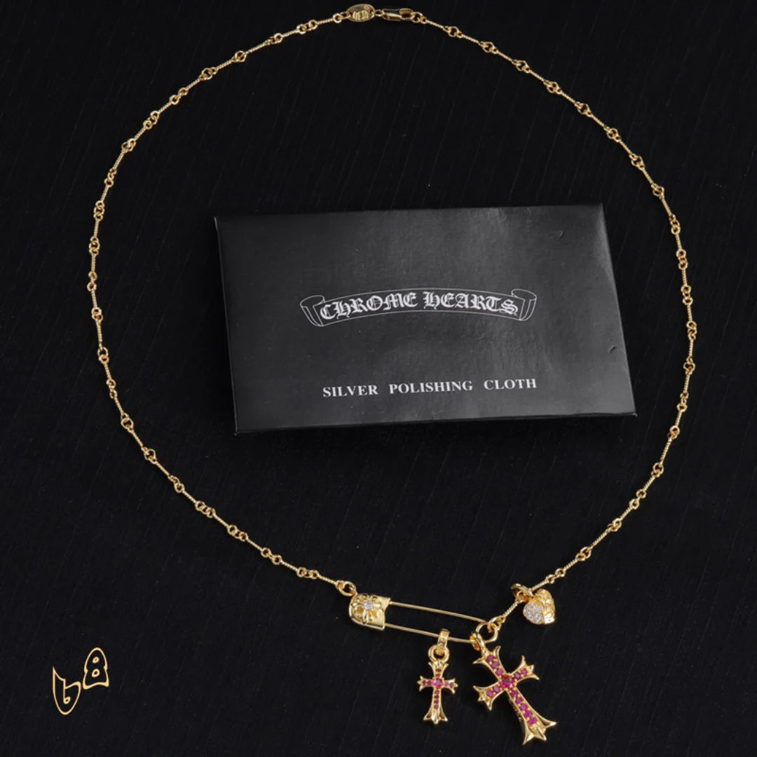 CH Cross & Heart Pin Pendant Necklace - CH0048 image 3