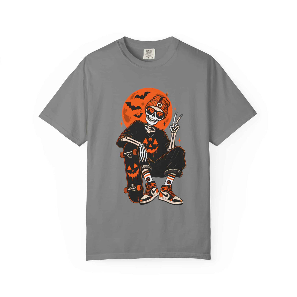 Retro Skater Skeleton Halloween Unisex Garment-Dyed T-shirt image