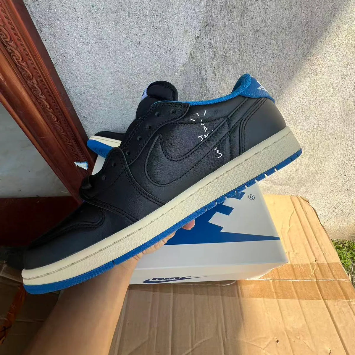 Fragment x Travis Scott x AJ 1 Low 3.0 "Black and White Blue" Shoes Sneakers – nk0005308 image 6