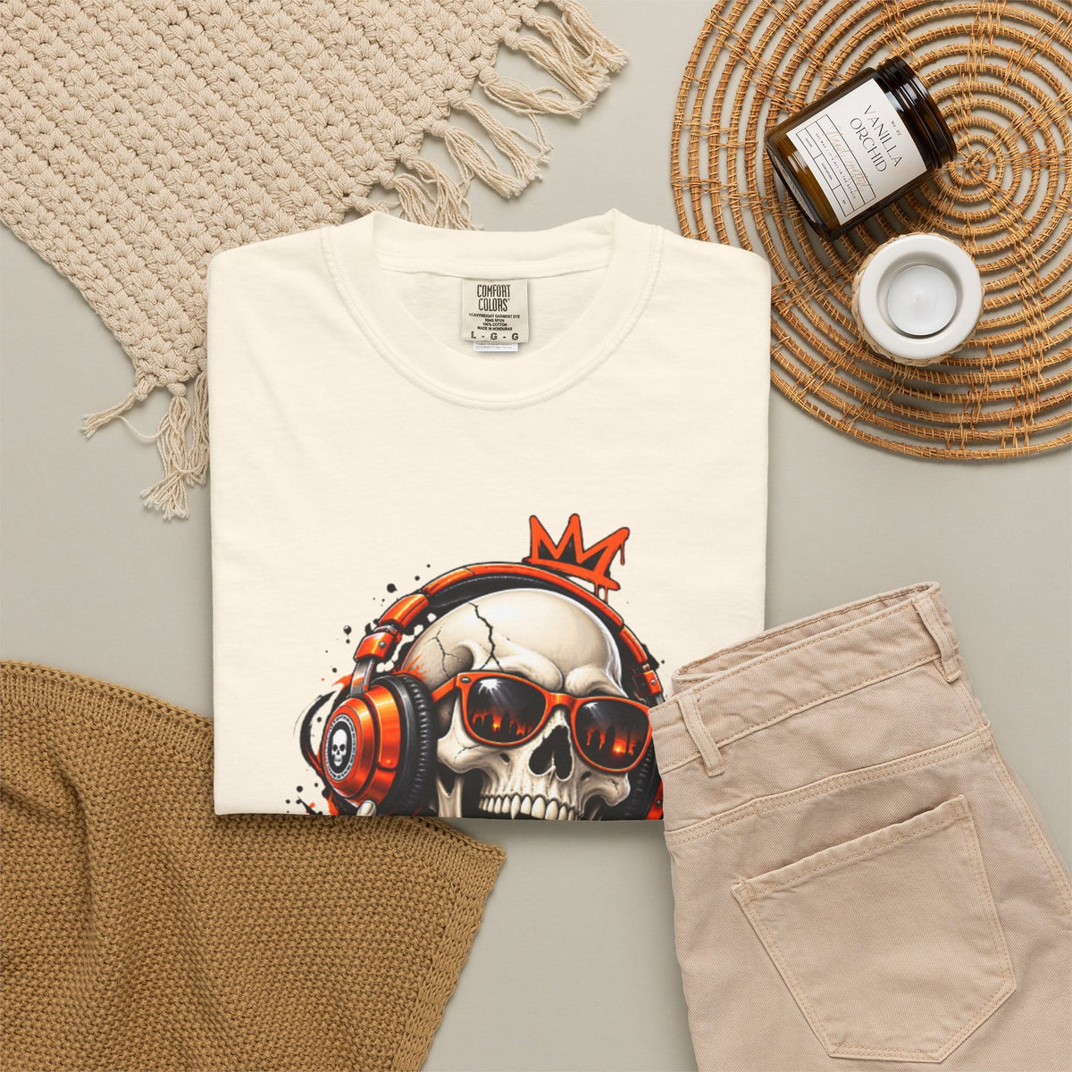 Neon Skull DJ Unisex Garment-Dyed T-shirt image 27