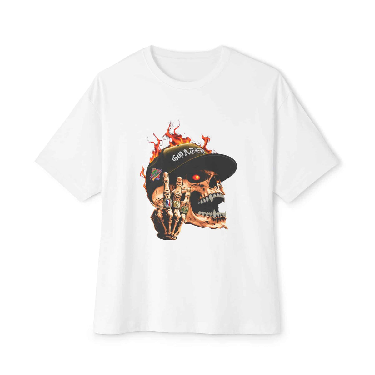 GOATED Skull Unisex Oversized Boxy Tee - White, L image