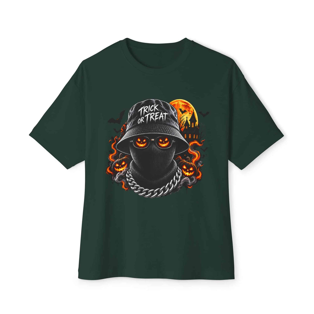 Spooky Streetwear Masked Unisex Oversized Boxy Tee - Forest, L image