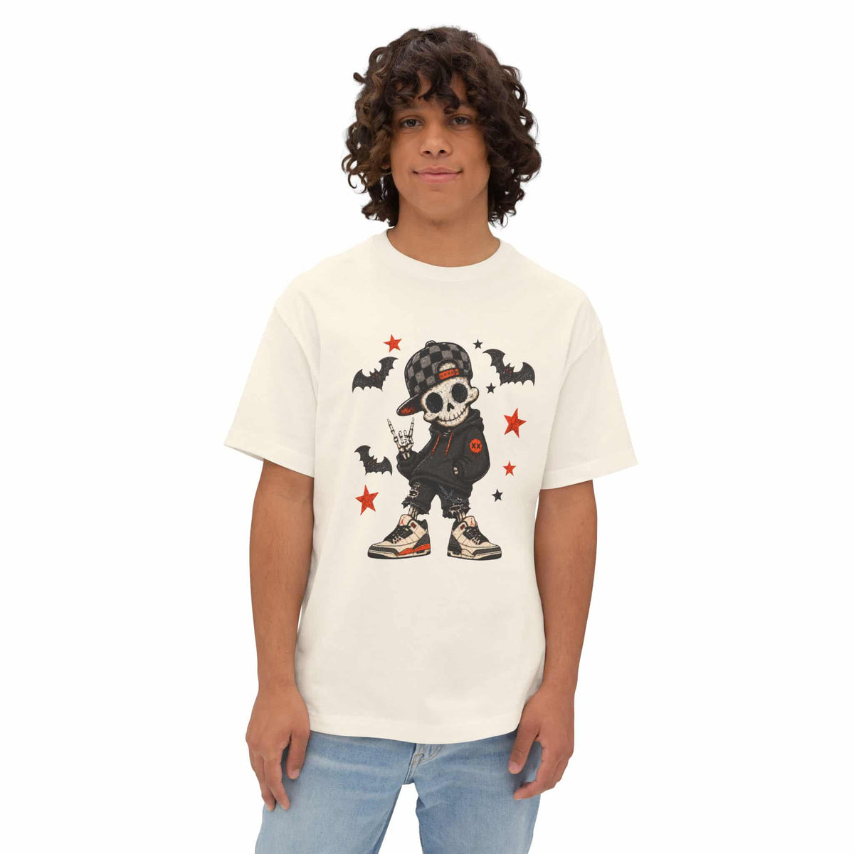 Boy Skeleton Halloween Unisex Oversized Boxy Tee image 9