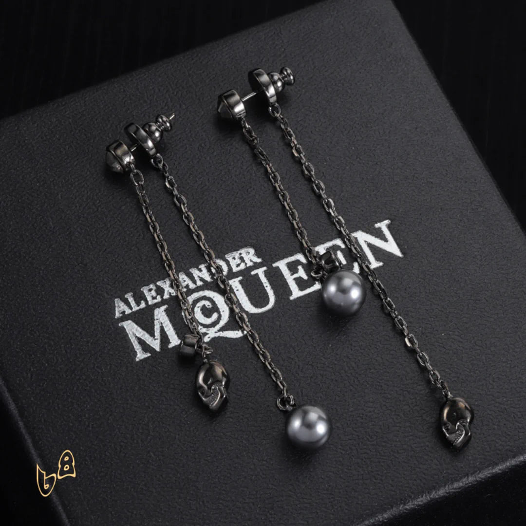 McQueen Silver Chain Skull Drop Earrings - MCQ0022 image 1