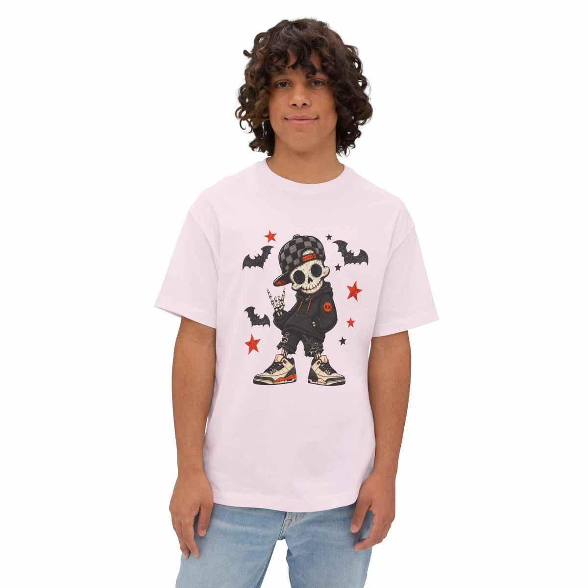 Boy Skeleton Halloween Unisex Oversized Boxy Tee image 4