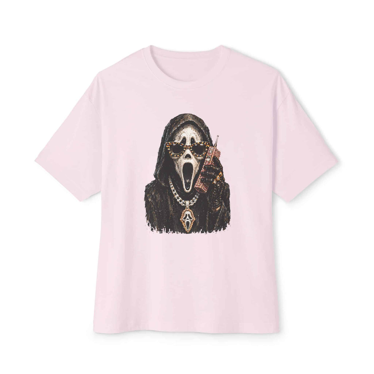 Halloween Ghostface Unisex Oversized Boxy Tee - Soft Pink, S image