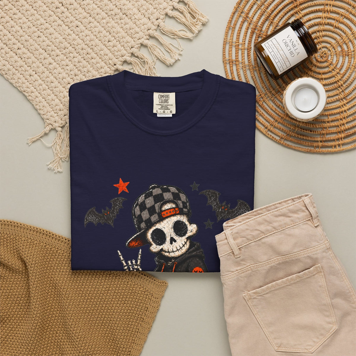 Boy Skeleton Halloween Unisex Garment-Dyed T-shirt image 80