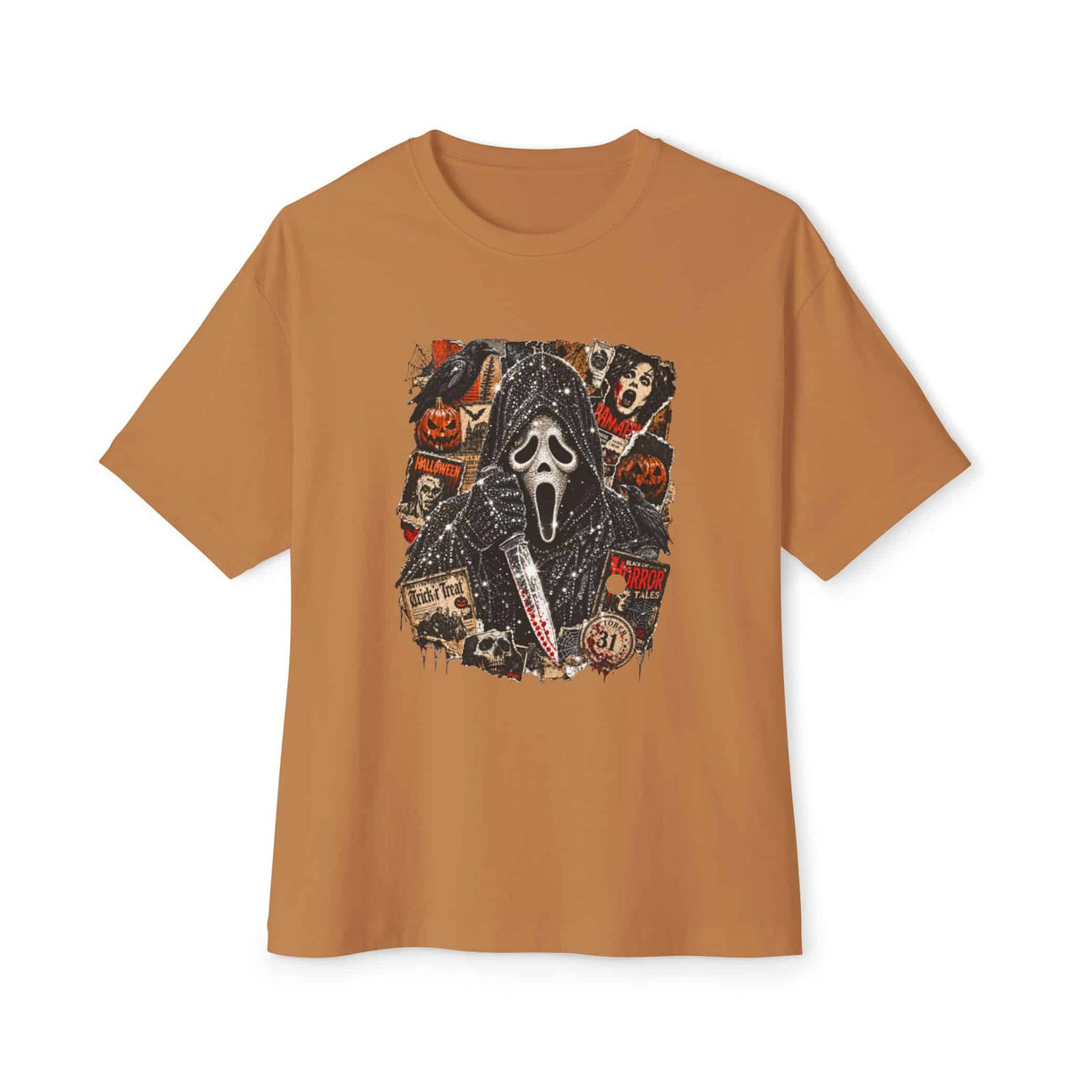 Halloween Horror Unisex Oversized Boxy Tee - Toast, M image