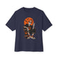 Retro Skater Skeleton Halloween Unisex Oversized Boxy Tee - Navy, S image