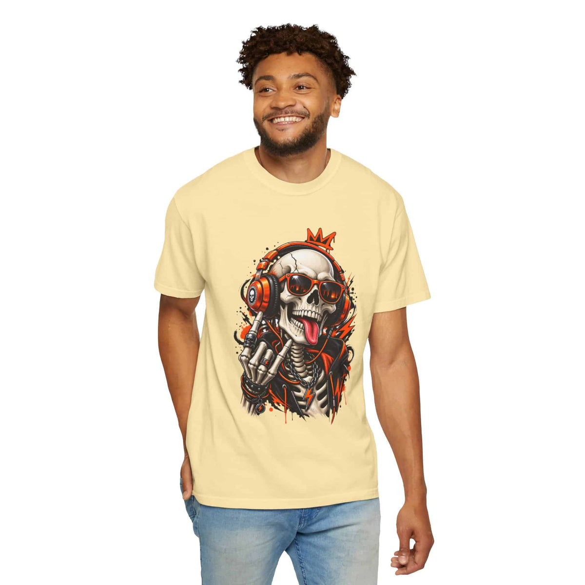 Neon Skull DJ Unisex Garment-Dyed T-shirt image 42