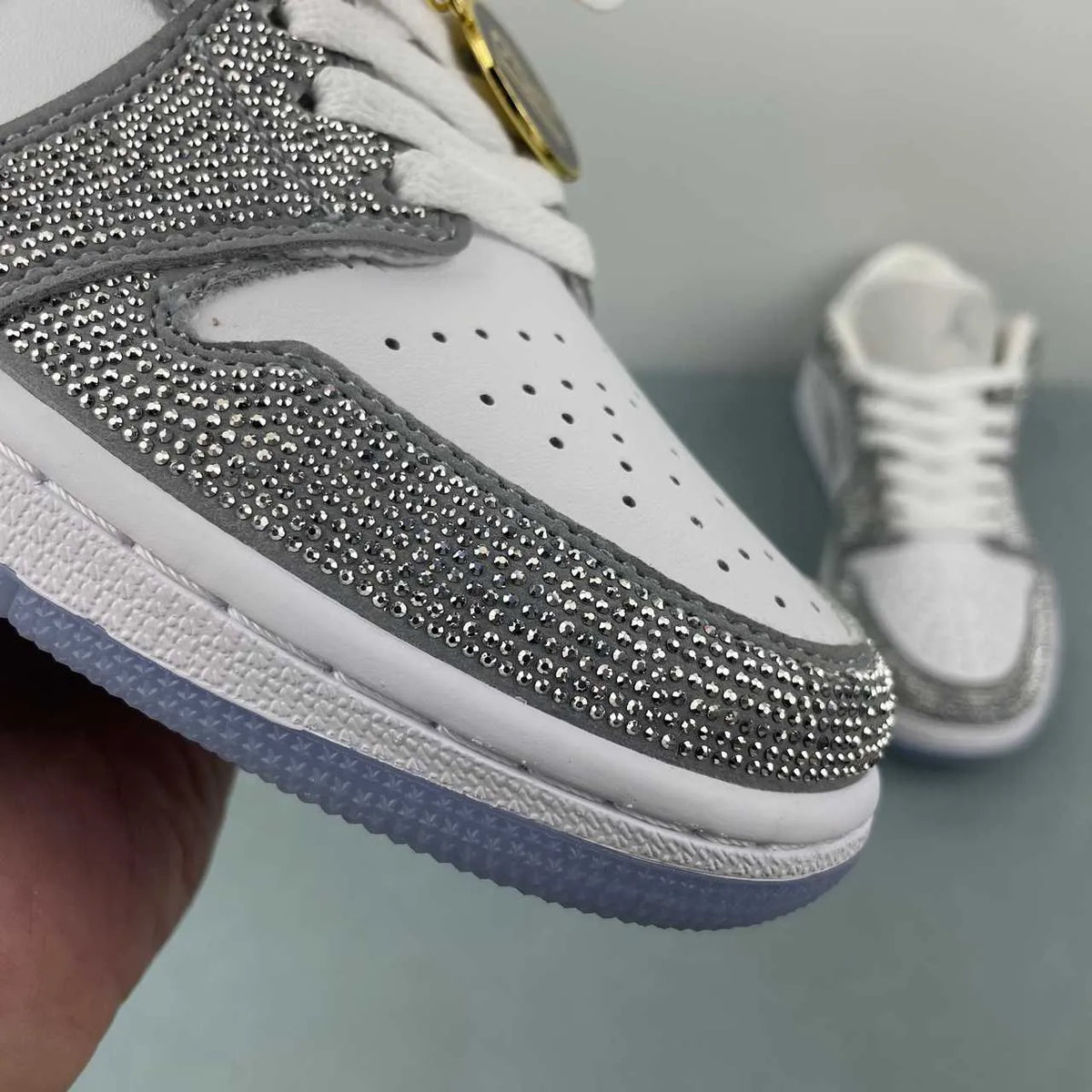 AJ 1 low customized with silver Swarovski crystal Shoes Sneakers – nk0005309 image 8