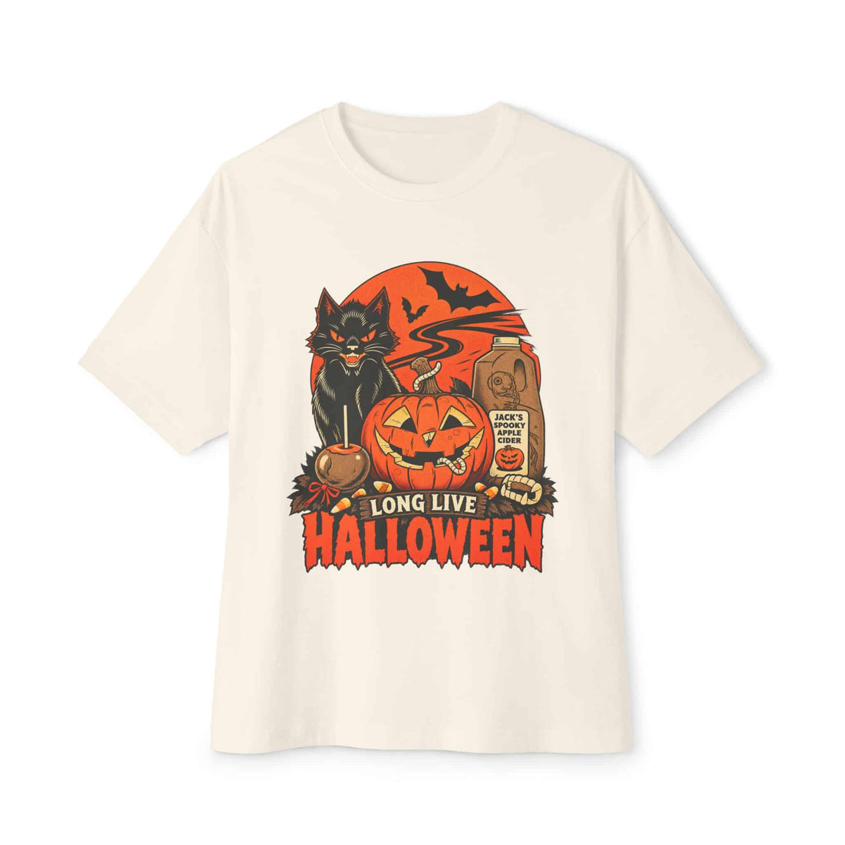 Midnight Cat Unisex Oversized Boxy Tee - Natural, XS image