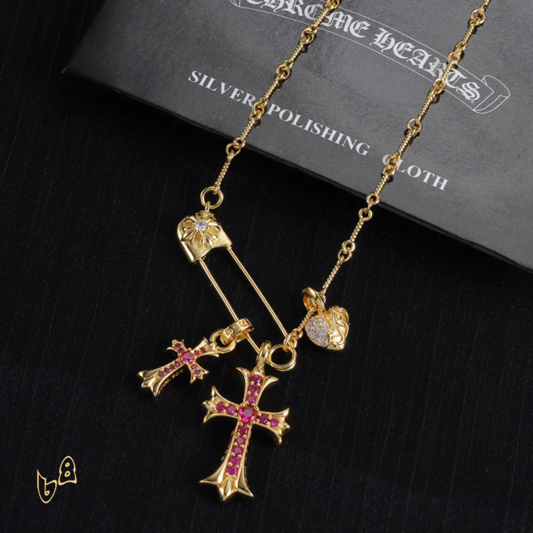 CH Cross & Heart Pin Pendant Necklace - CH0048 image 5