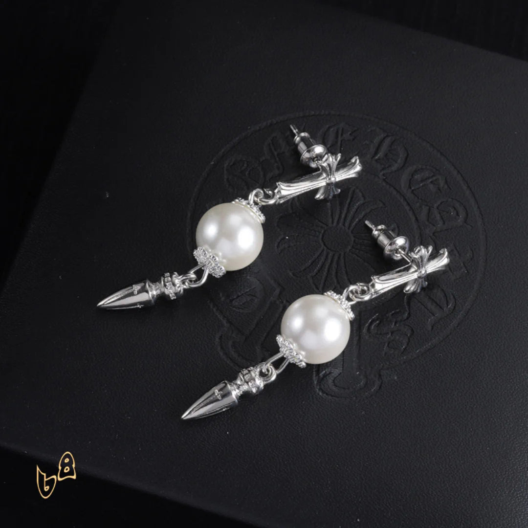 CH Cross Pearl Dangle Earrings - CH0167 image 2
