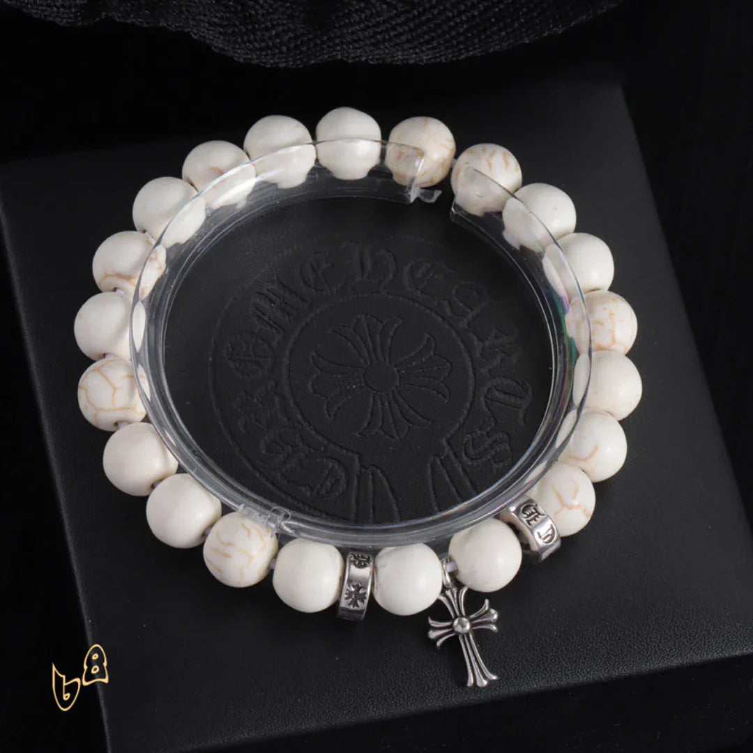 CH Beaded Cross Flower Bracelet - CH0074 - White 1 image