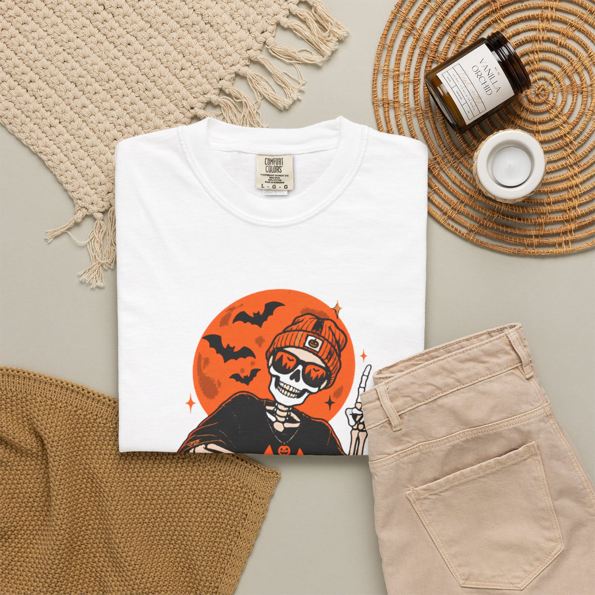 Retro Skater Skeleton Halloween Unisex Garment-Dyed T-shirt image 87