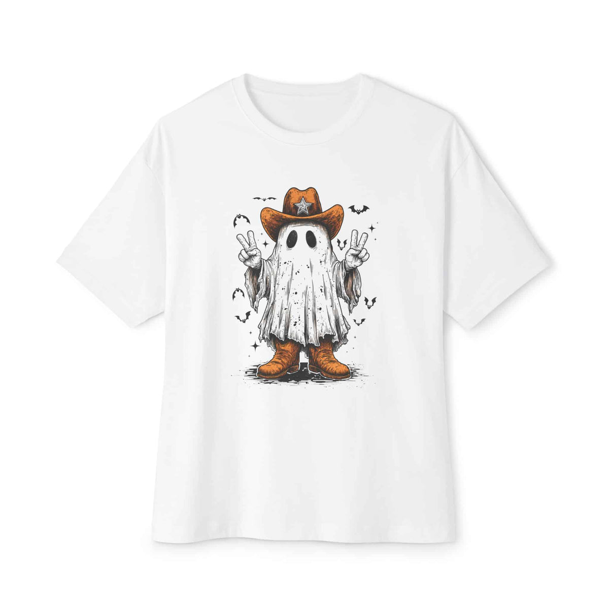 Howdy Ghost Unisex Oversized Boxy Tee - White, XS image