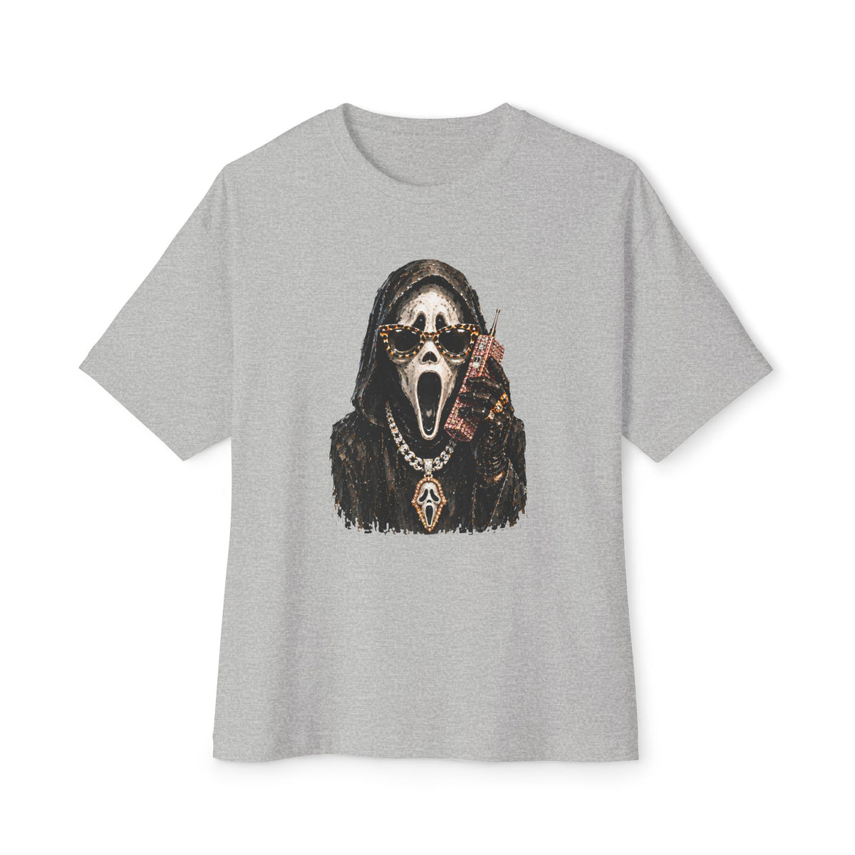 Halloween Ghostface Unisex Oversized Boxy Tee - Athletic Heather, S image