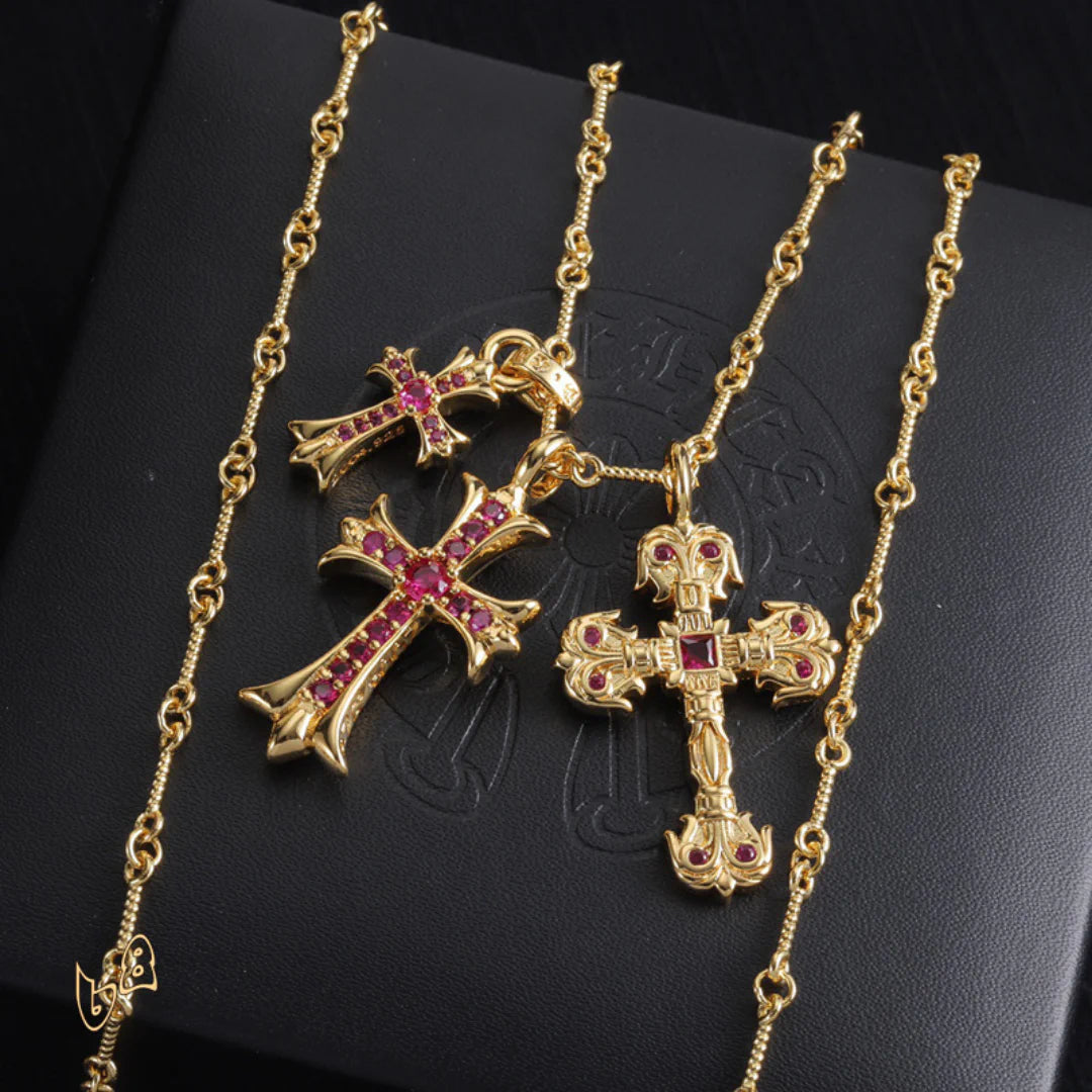CH Cross Pendant Necklace - CH0046 - Red image