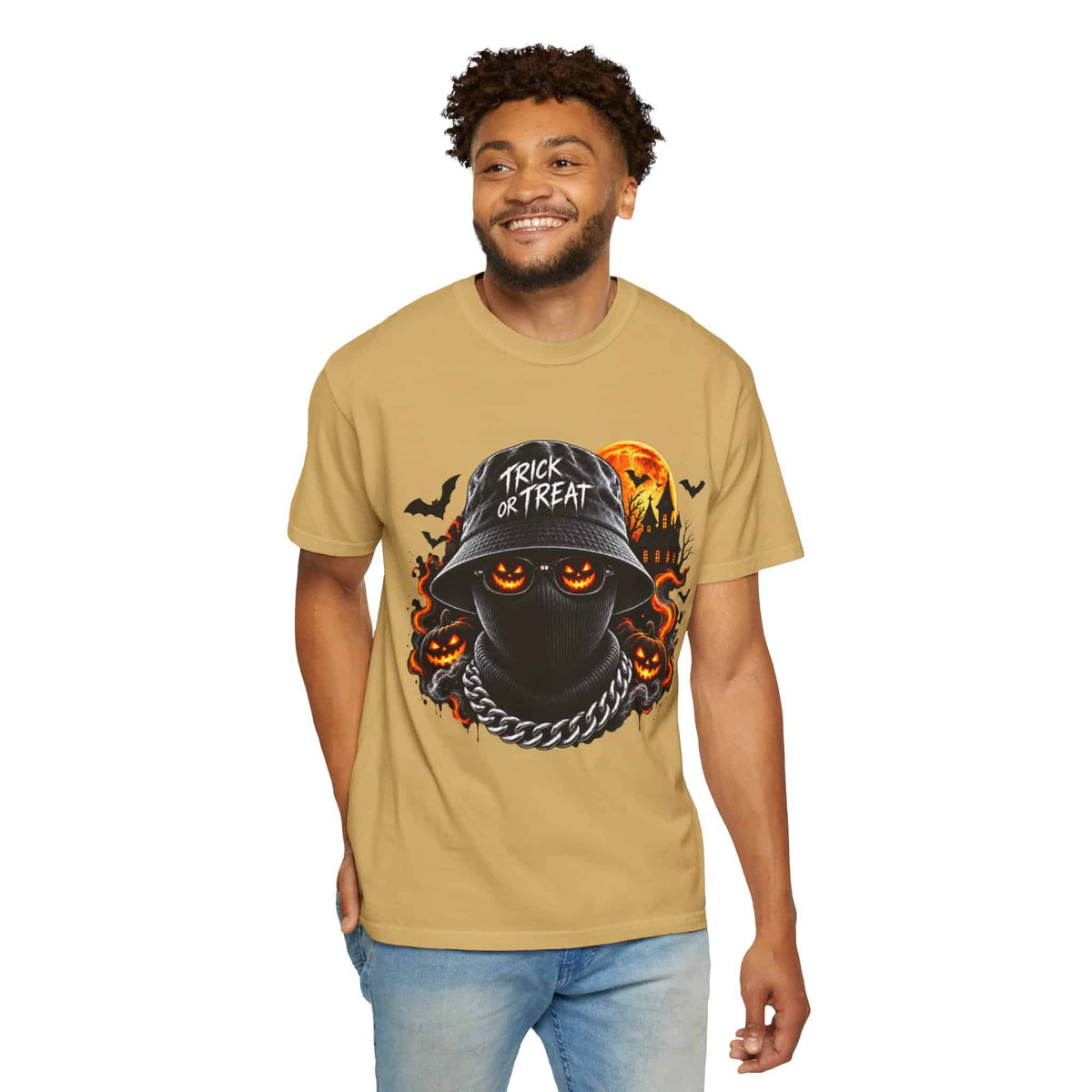 Spooky Streetwear Masked Unisex Garment-Dyed T-shirt image 35