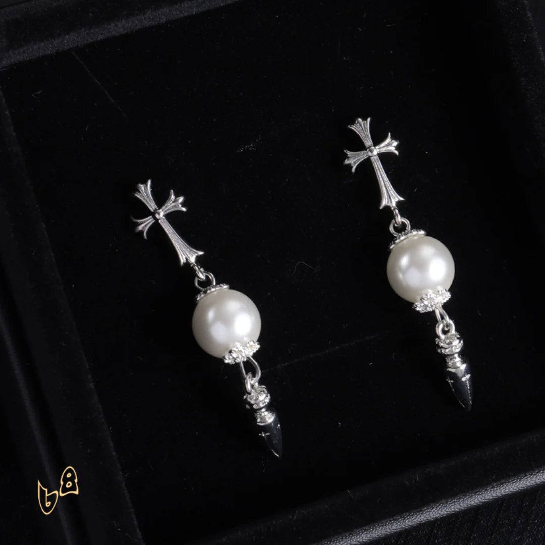 CH Cross Pearl Dangle Earrings - CH0167 image 5