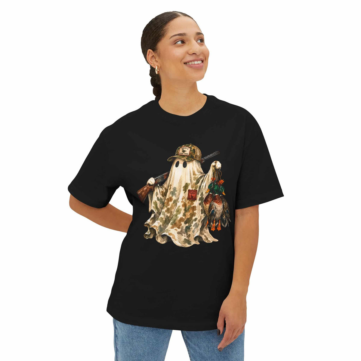 Hunting Season Spooky Camo Mallards Unisex Oversized Boxy Tee image 3