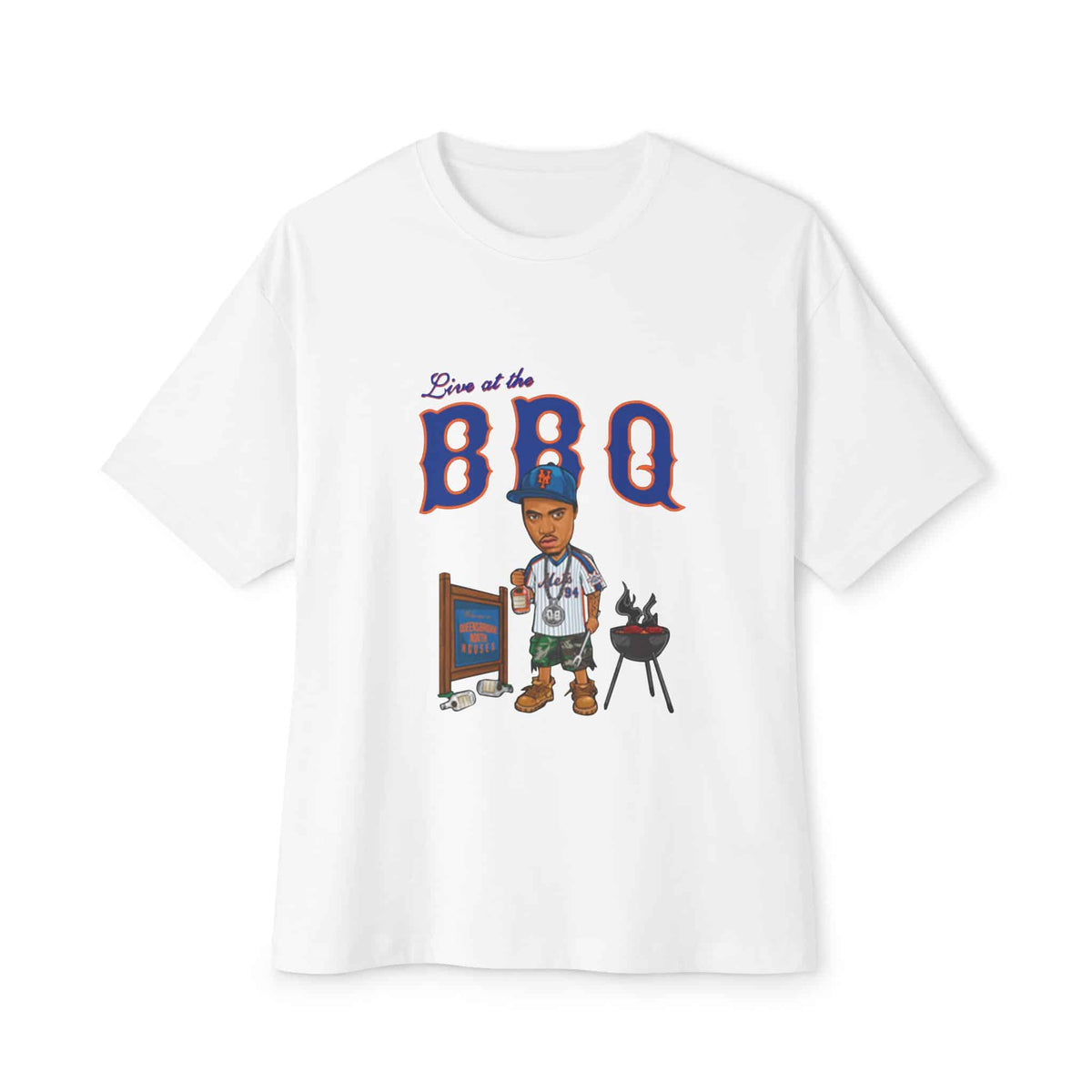 Rap Nas Live At The BBQ Unisex Oversized Boxy Tee - White, 2XL image