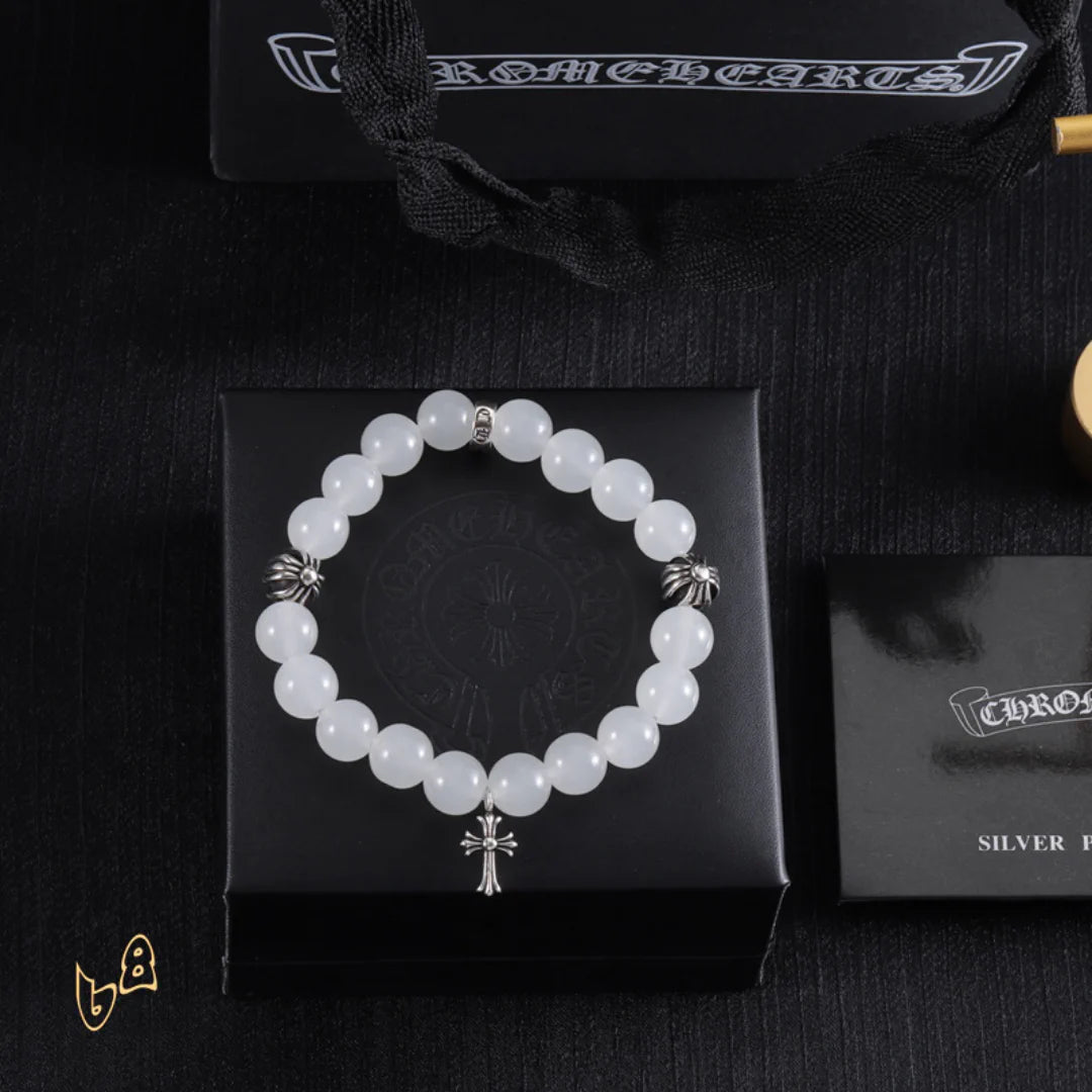 CH White Beaded Cross Bracelet - CH0078 image 3