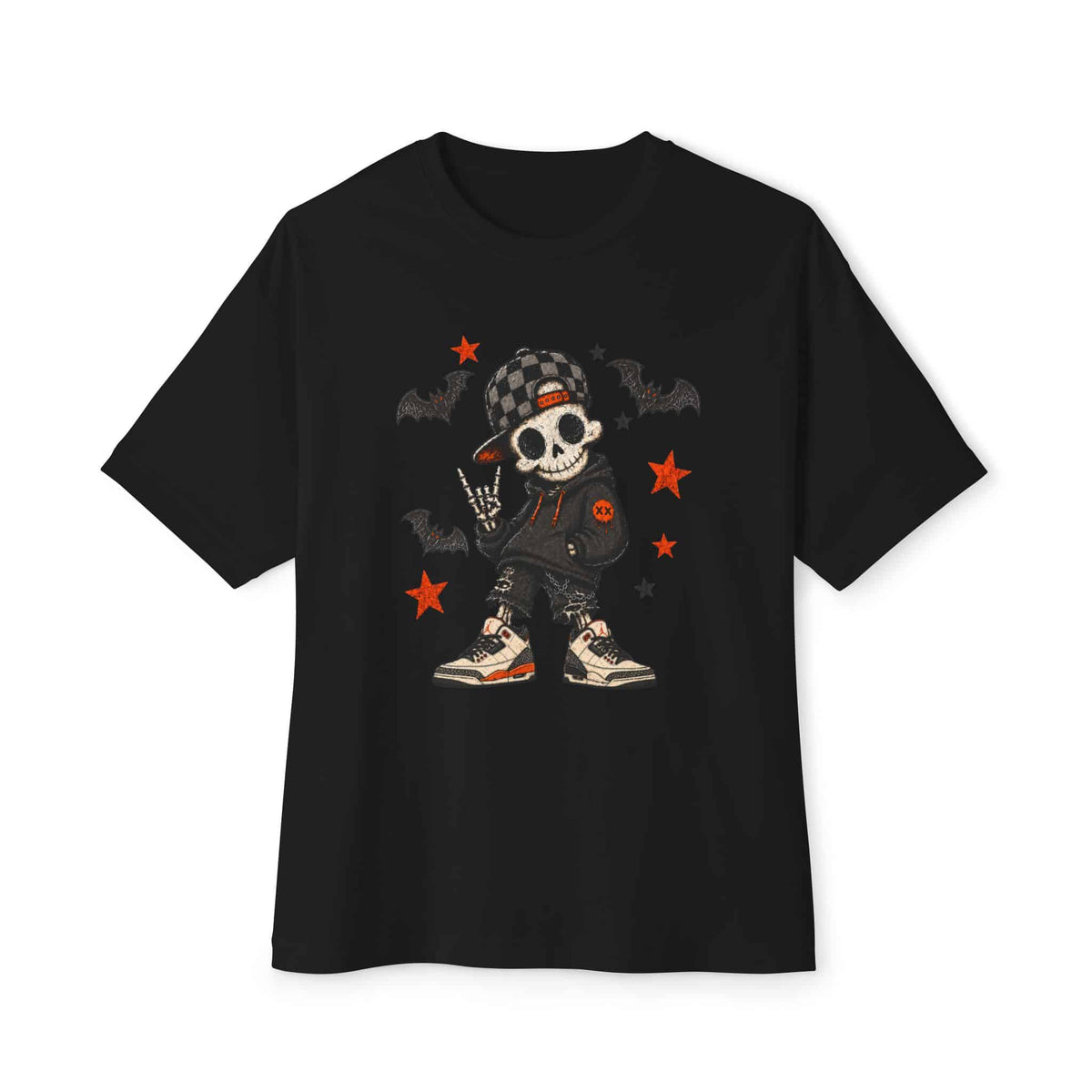 Boy Skeleton Halloween Unisex Oversized Boxy Tee - Black, XS image