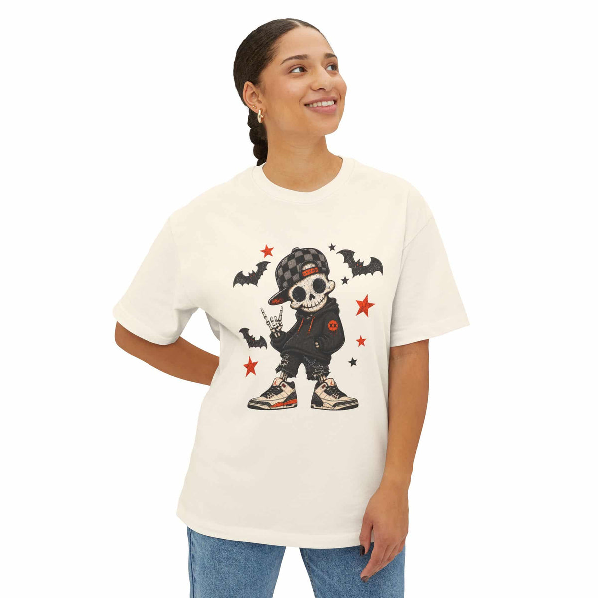 Boy Skeleton Halloween Unisex Oversized Boxy Tee image 8