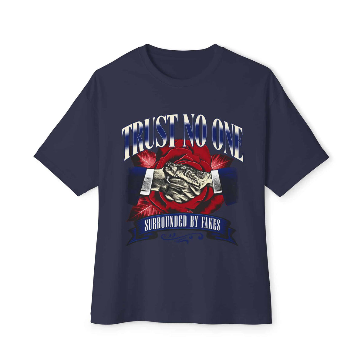 Graphic Print Unisex Oversized Boxy Tee - POD0037 - Navy, 2XL image
