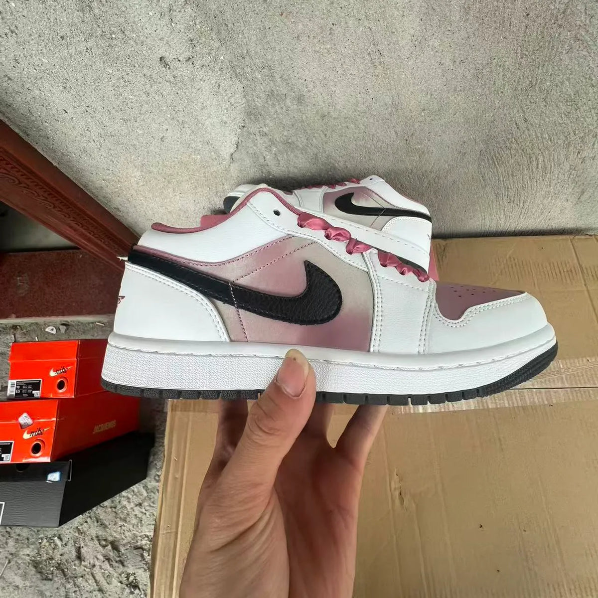 AJ 1 Low SE White Black Desert Berry Shoes Sneakers – nk0005310 image 5