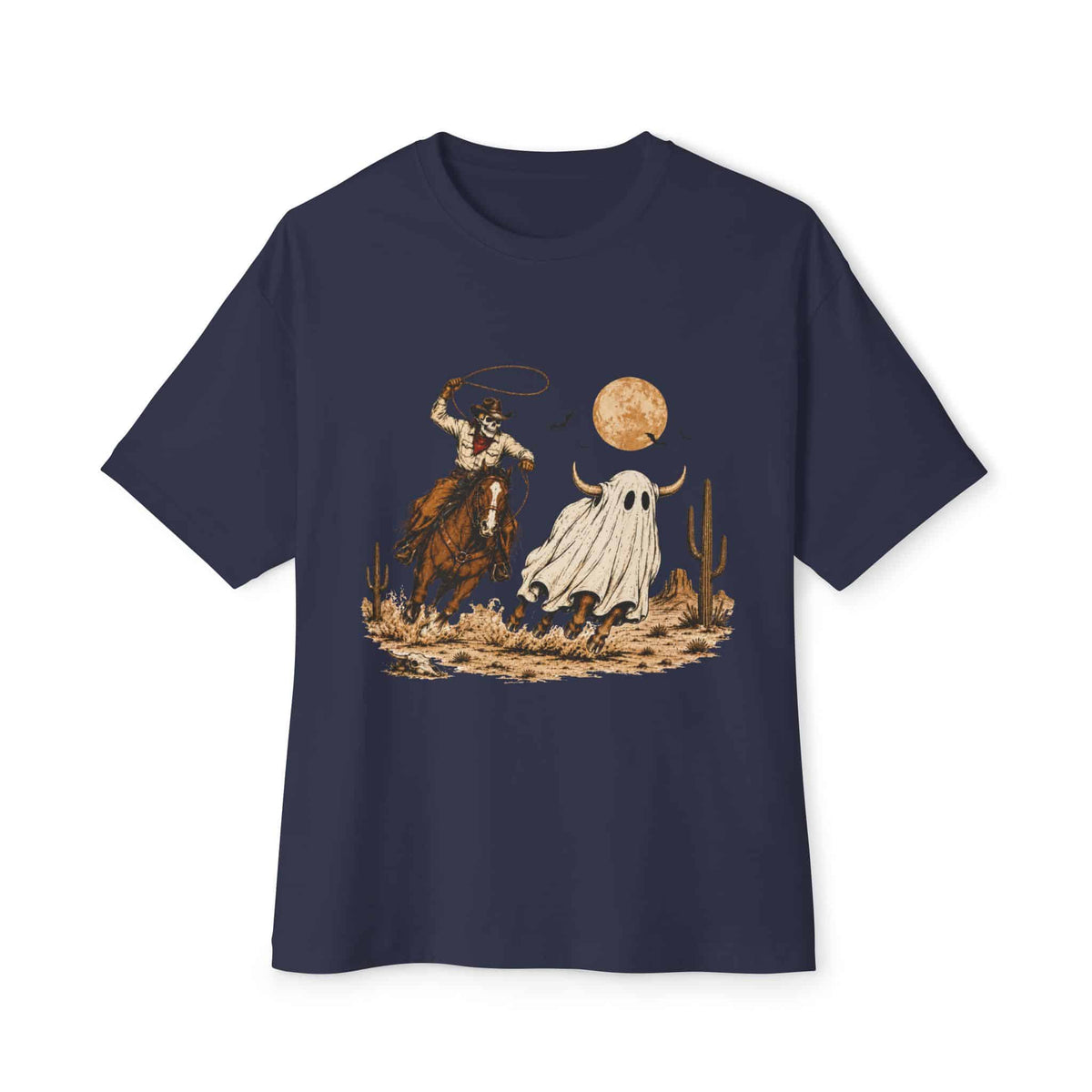 Halloween Cowboy Unisex Oversized Boxy Tee - Navy, M image