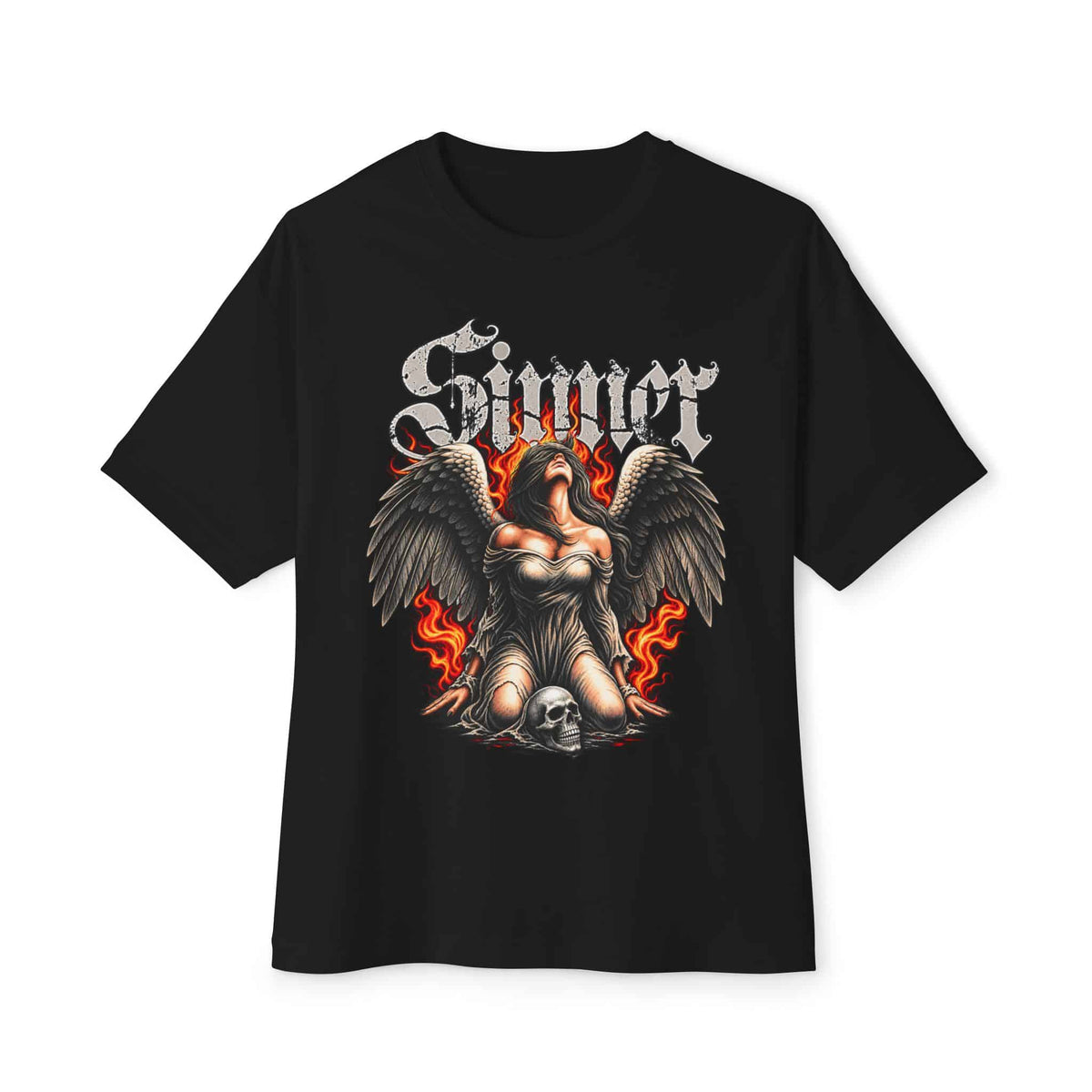 Sinner’s Flame Unisex Oversized Boxy Tee - Black, 3XL image