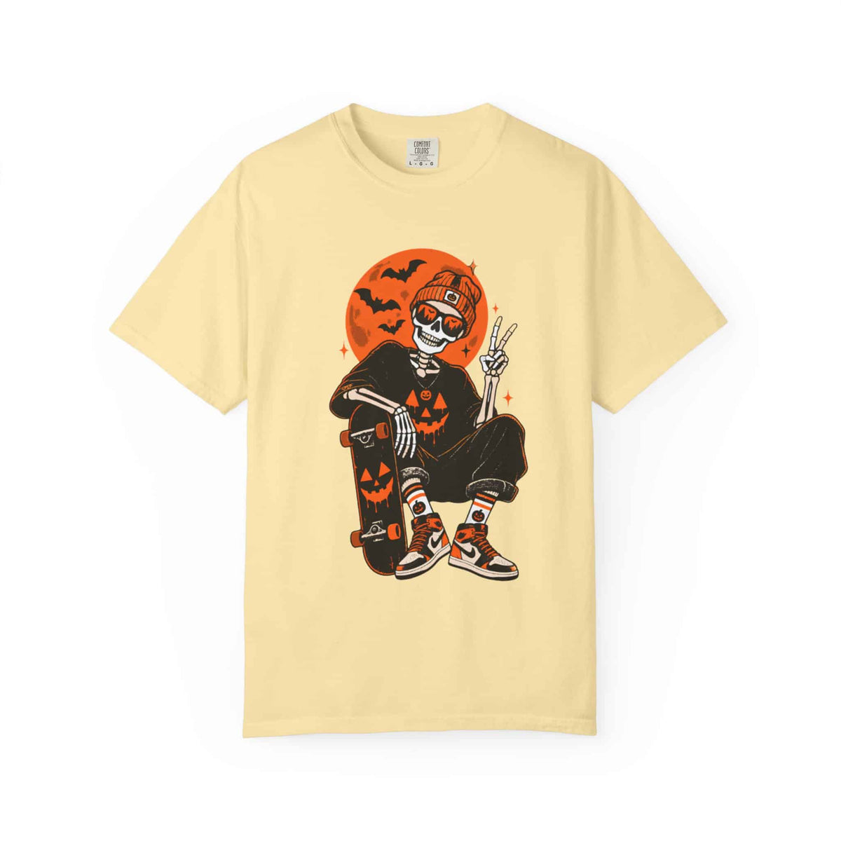 Retro Skater Skeleton Halloween Unisex Garment-Dyed T-shirt image